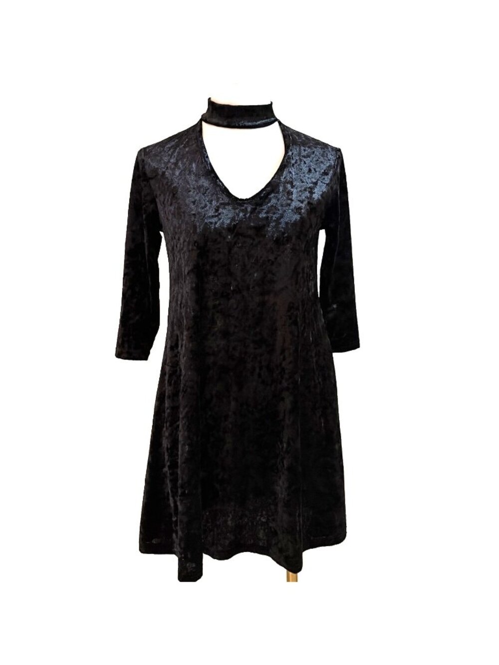 Vintage 90s Crushed Velvet Choker Dress Size S Black Party Witchy Whimsigoth